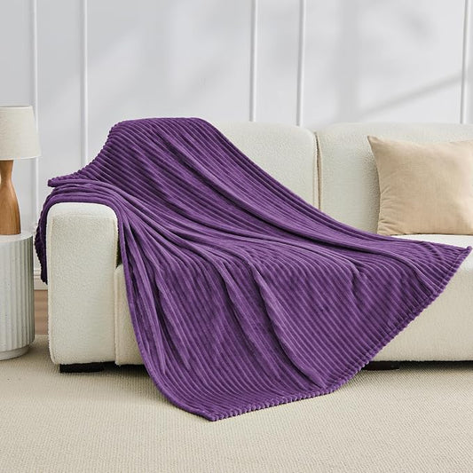 Bnuitland Fleece Throw Blanket, 300GSM Soft Warm Cozy Fluffy Throw for Babys & Pets, Stripe Pattern, All Season Sofa Bed Blanket for Home Decor, Dark Purple 50"x70"