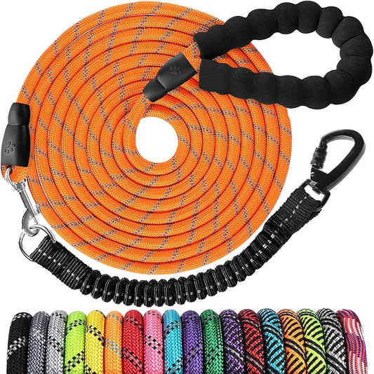 Long Dog Leash 20 FT: Heavy Duty Rope Leashes for Dogs Training with Swivel Lockable Hook Reflective Threads Bungee and Padded Handle - Dog Lead for Large Small Medium Dogs Outside Walking Hiking