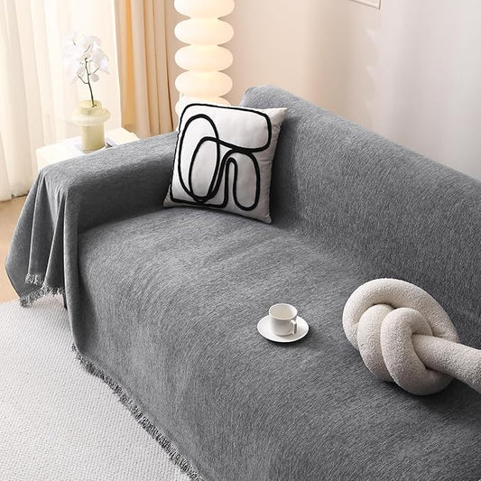 MEETSKY Couch Covers for Dogs, Washable Couch Covers, Pet Sofa Covers for 3 Cushion Couch, Chenille Thick Sectional Couch Cover Blanket Modern Furniture Protector Covers, 91" x 134", Dark Grey