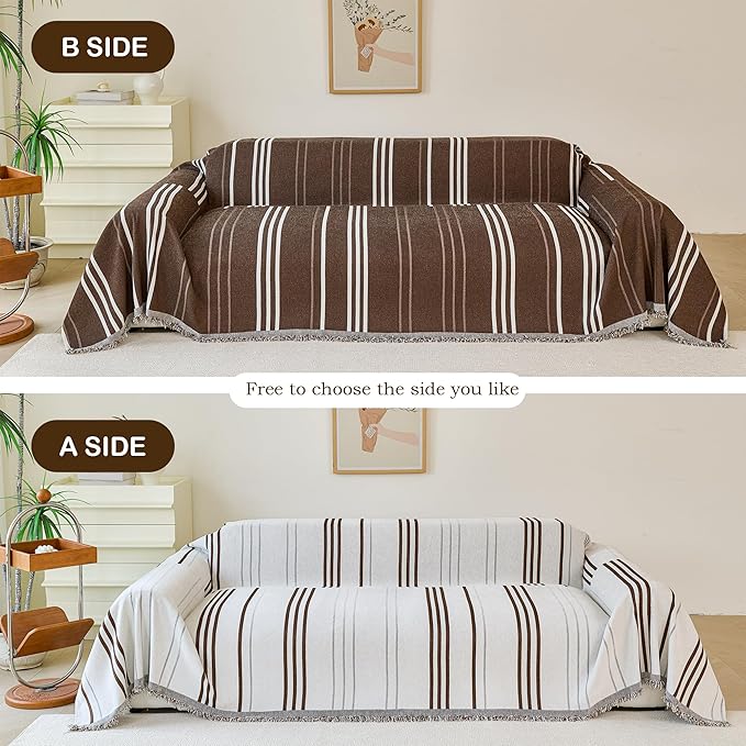 VANJOROY Couch Cover for 2 3 Cushion -Washable 100% Organic Chenille Couch Cover for Dogs Pets, Sofa Cover Protector Soft Sofa Slipcovers Sectional L-Shape with Tassel,71"x 118"