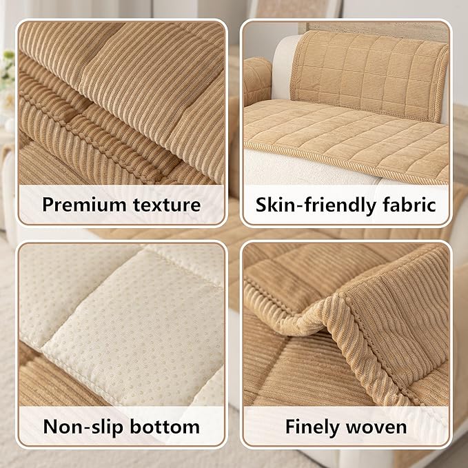 Premium Washable Couch Cover for Dogs, Non Slip Sectional Sofa Protector for L Shape Couch,Dog Couch Cover for Waterproof(1PC/27.6"x82.7",Khaki)