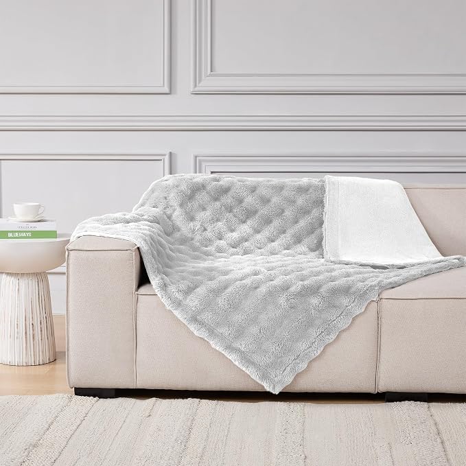 Modern Threads Water-Resistant Faux Rabbit Fur Pet Blanket for Dogs & Cats – Ultra-Soft Couch, Bed & Crate Protector, 50x60 Light Grey