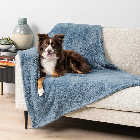 PetAmi Fluffy Waterproof Dog Blanket for Couch and Bed, Reversible Sherpa Pet Throw, Pee Proof Furniture Protector Sofa Cover, Washable Cat Blanket for Medium Large Dogs and Cats (Dusty Blue, 40x60)