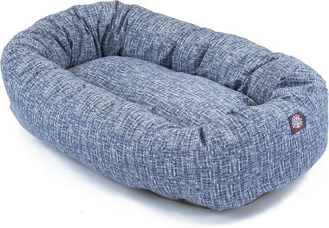 Majestic Pet 24 Inch Bagel Calming Dog Bed Washable – Cozy Soft Round Dog Bed with Spine Support for Dogs to Rest Their Head - Fluffy Donut Puppy Mat 24x19x7 (Inch) Small – Blue