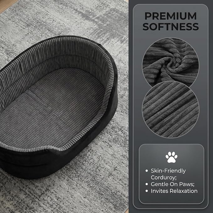Medium Dog Bed Cat Bed 18x26 Inch, Calming Pet Bed for Dogs & Cats, Machine Washable Dog Bed，Half-Enclosed Open-Top Velvet Anti-Anxiety Bed, Cozy Snuggle Bed (Black)