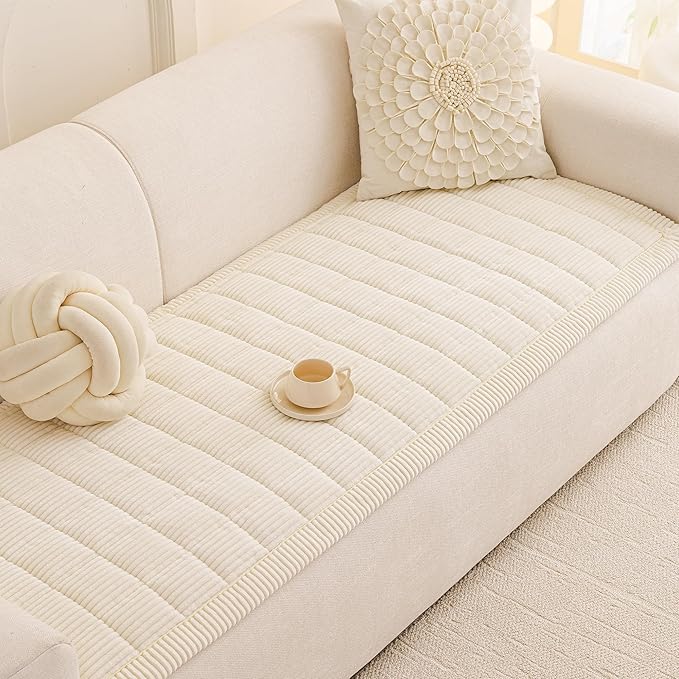 MEETSKY Couch Cover for 3 Cushion Couch Sofa, Sofa Covers for Dogs Washable, Non-Slip Sofa Protector Pet Friendly Dog Mats for Couches Soft Furniture Covers, 27.6" x 82.7", Cream