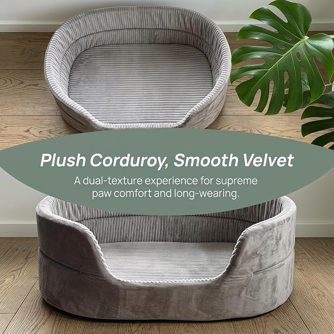 Large Dog Bed Cat Bed 20x30 Inch,Calming Pet Bed for Dogs & Cats,Machine Washable Dog Bed,Half-Enclosed Open-Top Velvet Anti-Anxiety Bed,Cozy Snuggle Bed (Grey)