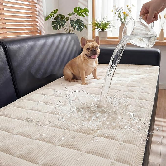 Fixwal Pet Couch Cover Washable Waterproof Non-Slip, Pet-Friendly Sofa Mat for Couches, Soft Sofa Protector for Pets (1PC, Beige White, 27.6" x 59")