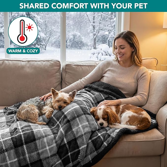 PetAmi Waterproof Dog Blanket for Couch, Pee Proof Fleece Reversible Pet Throw, Furniture Protector for Bed Sofa Kennel, Soft Washable Cover for Small Medium Dog Puppy Cat, 29x40 Plaid Dark Grey
