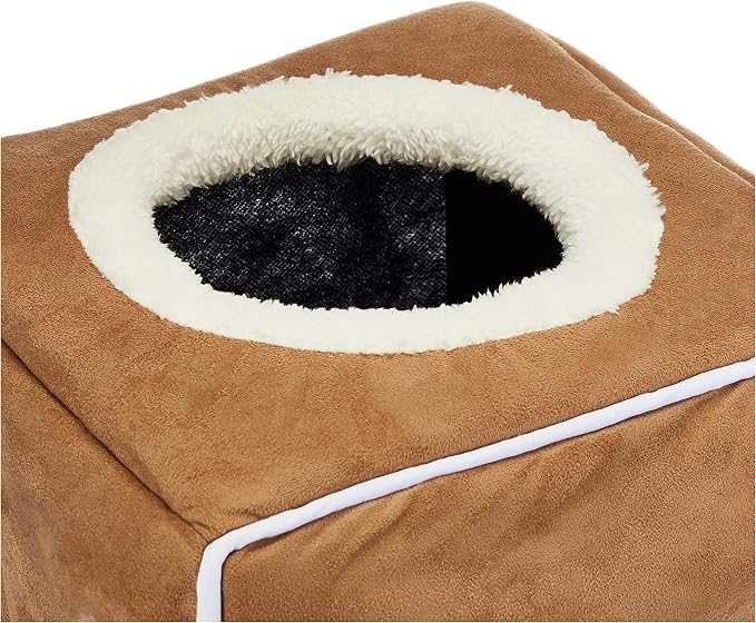 Cat House - Indoor Bed with Removable Foam Cushion - Cat Cave for Puppies, Rabbits, Guinea Pigs, and Other Small Animals by PETMAKER (Light Brown) (Pack of 2)