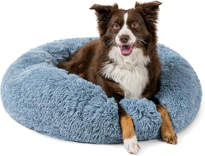 PetAmi Calming Dog Bed for Small & Medium Dogs, Cats & Puppy, Warming Round Donut Cuddler Bed, Anti-Anxiety Fluffy Shaggy Faux Fur Pet Bed, Machine Washable, Non-Slip Bottom, 30 Inch - Blue