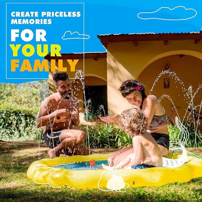 SplashEZ Splash Pad Sprinkler for Kids, Outdoor Water Play Mat, Backyard Sprinkler Pool for Toddlers, Babies & Kids - Solar System, 60 in