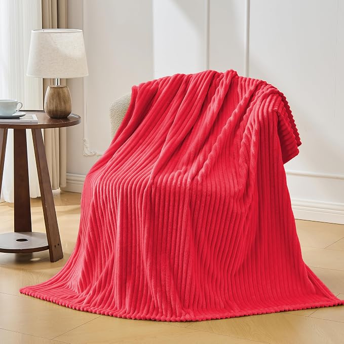 Bnuitland Fleece Throw Blanket for Couch, 300GSM Soft Warm Cozy Fluffy Throw for Adults & Kids, Stripe Pattern, All Season Sofa Bed Blanket for Home Decor, Magenta 60"x80"