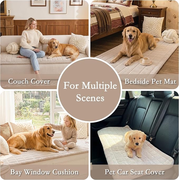 MEETSKY Couch Cover for Dog Washable, Non-Slip Sofa Protector for Loveseat Pet Friendly Sofa Covers for 2 Cushion Couch Dog Mats for Couches Soft Furniture Covers, 27.6" x 59", Oatmeal