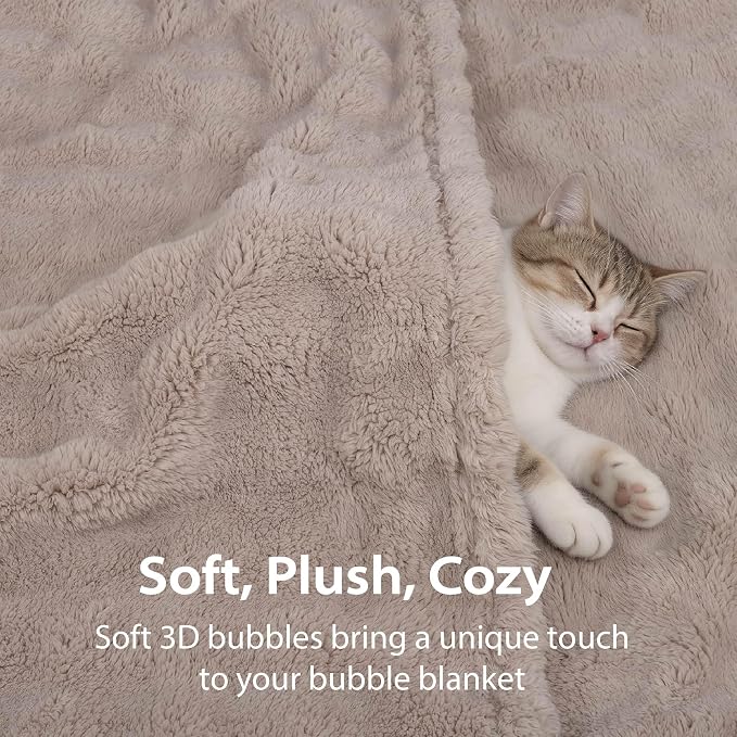 Dog Blankets Washable Pet Blanket - Fluffy Fuzzy Cat Puppy Blanket with Premium 300GSM 3D Fleece Bubble for Pet Kitten Doggy, Linen, 40x60IN