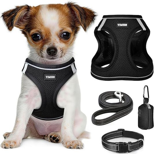 YIMEIS Dog Harness and Leash Set, No Pull Soft Mesh Pet Harness, Reflective Adjustable Puppy Vest for Small Medium Large Dogs, Cats (Black-Update, Small (Pack of 1))
