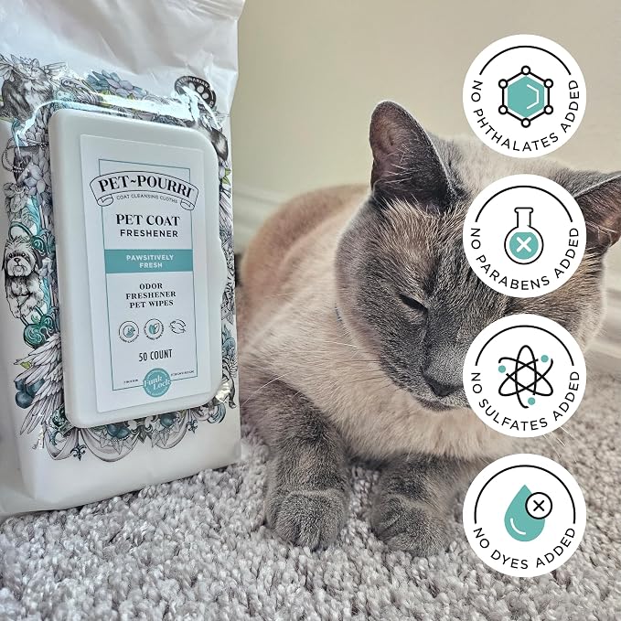 Poo-Pourri Pawsitively Fresh Deodorizing Pet Wipes – Quick Cleaning Wipes for Dogs & Cats – Plant Based Ingredients – Vet Recommended – Cleaner Odor Remover Wipes for Paw, Fur & Skin Soothing