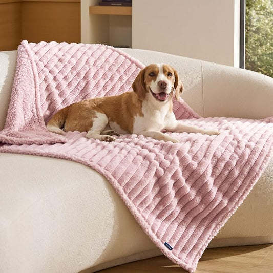 Bedsure ComfyFleece™ Waterproof Dog Blankets for Large Dogs - Soft Pet Cat Blanket Corduroy Fleece for Couch Protector Washable, Cozy Calming Reversible Furniture Protection,40"x50", Blush Pink