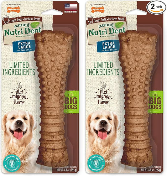 Nylabone Nutri Dent Dog Dental Chews - Natural Dog Teeth Cleaning & Breath Freshener - Dental Treats for Dogs - Filet Mignon Flavor, X-Large (1 Count) (Pack of 2)