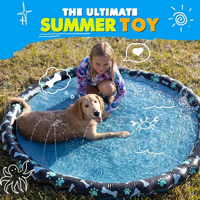 SplashEZ Non Slip Splash Pad for Kids & Dogs, 89’’ Extra Large Splash Pad Sprinkler for Kids, Dog Water Summer Toys - Great Outdoor Toys for Toddlers 1-3 & Children Ages 4-8, Baby Pool for Backyard