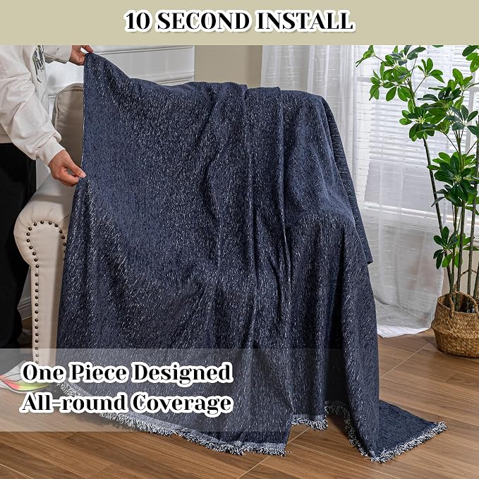 MEETSKY Navy Blue Couch Cover Sofa Covers Single Recliner Couch Cover, Sofa Throw Cover for Couches Sofa Slipcovers Furniture Covers Modern Style for Living Room Decoration, 71"x 91"