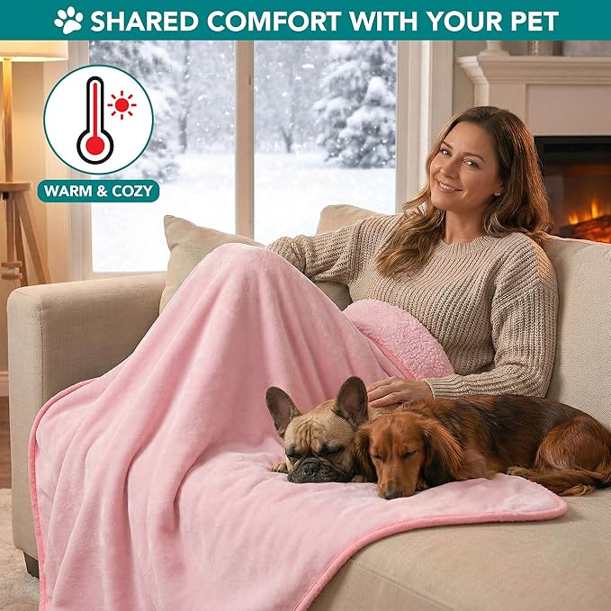 PetAmi Premium Waterproof Dog Blanket for Medium Large Dogs, Reversible Sherpa & Flannel Fleece, Leakproof Pet Throw for Couch Protection, Soft Plush Furniture Protector for Cats, Washable, 40x60 Pink