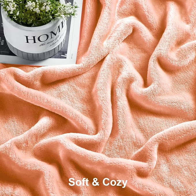 DREAMNINE Pack of 21 Fuzzy Soft Fleece Throw Blanket for Couch Sofa 50" x 60", Decorative Solid Lightweight Velvet Blankets for Chair, Cozy Accent Shaggy Plush Flannel Blanket for Bedroom, Peach