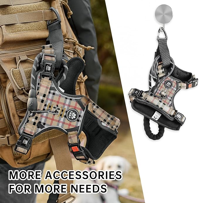 NESTROAD No Pull Dog Harness with Leash, Reflective No Choke Pet Vest Harness,Adjustable Soft Padded Dog Harness with Easy Control Handle for Medium Dogs(Checkered Beige,Medium)