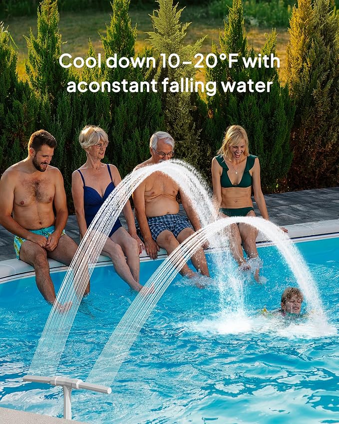 2026 Upgrade Higher Pool Fountain with Lights for Above Ground/Inground Pools, 360° Adjustable Water Sprinkler Dual High-Pressure Spray, Remote-Controlled, Waterfall Cooler (Gray)