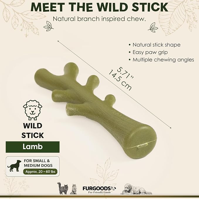 FURBONE Wild Stick Dog Chew Toy for Aggressive Chewers, Nylon Dog Bone Alternative for Small & Medium Dogs, Lamb Flavor Infused Chew Toy