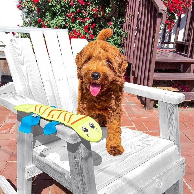 Outward Hound Fire Biterz Green Lizard Plush Firehose Material Interactive Dog Toy, Medium