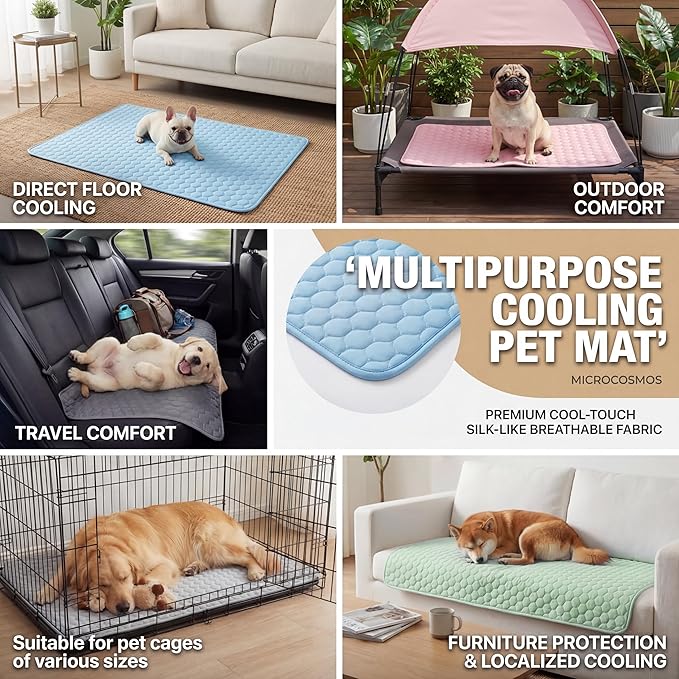 MICROCOSMOS Summer Cooling Mat & Sleeping Pad- Water Absorption Top, Materials Safe, Easy Carry, EZ Clean. Keep Cooling for Pets, Kids and Adults.(Green, 36" x24")