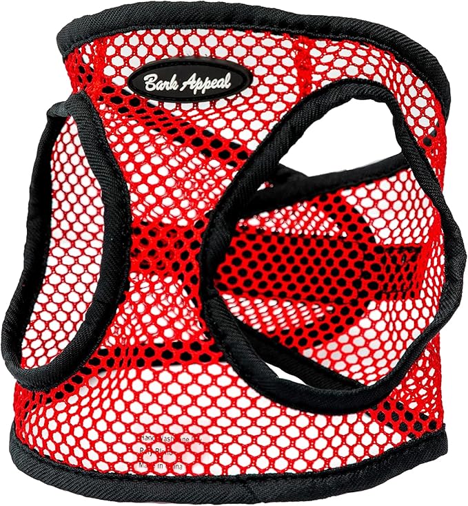 Bark Appeal Netted Step-in Dog Harness for All Sized Pets – Updated Sizing, Re-Measuring is Essential – Soft Netted Mesh – Adjustable Strap & Heavy Duty Clip – XL (20.5-23” Chest), Red Textured
