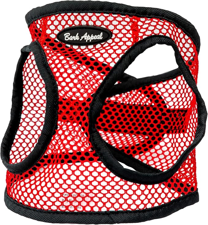 Bark Appeal Netted Step-in Dog Harness for All Sized Pets – Updated Sizing, Re-Measuring is Essential – Soft Netted Mesh – Adjustable Strap & Heavy Duty Clip – M (15.5-18” Chest), Red Textured