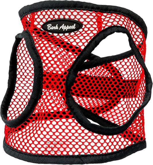 Bark Appeal Netted Step-in Dog Harness for All Sized Pets – Updated Sizing, Re-Measuring is Essential – Soft Netted Mesh – Adjustable Strap & Heavy Duty Clip – L (18-20.5” Chest), Red Textured