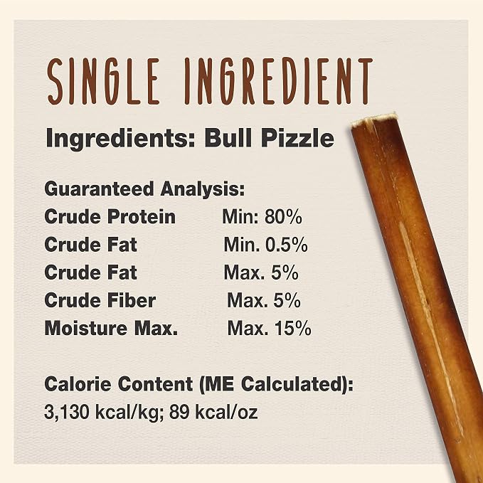 Cadet Bully Sticks for Small Dogs – All-Natural Beef Pizzle, High Protein, Low Fat, Long-Lasting, Grain & Rawhide-Free Dog Chews for Aggressive Chewers, Small (25 Count)
