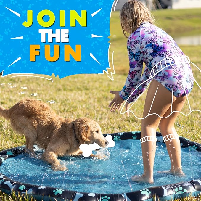 SplashEZ Non Slip Splash Pad for Kids & Dogs, 89’’ Extra Large Splash Pad Sprinkler for Kids, Dog Water Summer Toys - Great Outdoor Toys for Toddlers 1-3 & Children Ages 4-8, Baby Pool for Backyard