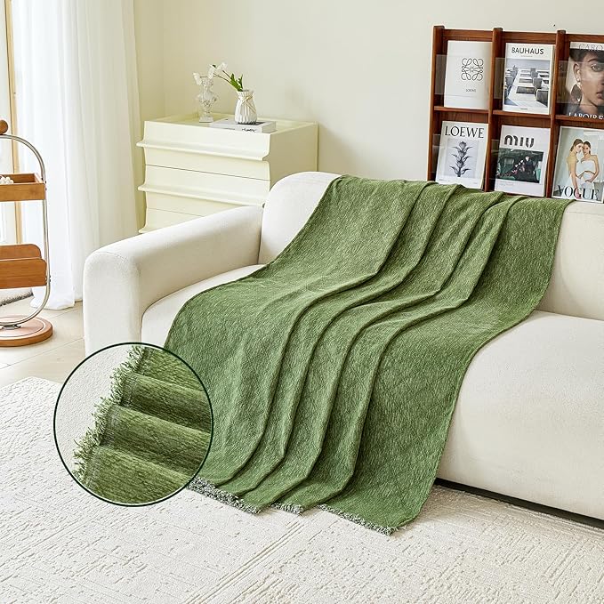 VANJOROY Green Couch Chair Cover, Armchair for 1 Cushion Couch, Washable Chenille Sofa Cover Protector Soft Sofa Slipcovers for Pets Dog with Tassel,71"x 91"