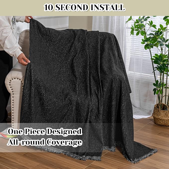 MEETSKY Oversized Chair Cover, Chenille Armchair Couch Cover for Single Sofa, Couch Cover for Dog, Recliner Chair Covers for Pet, Black, 71" X 91"