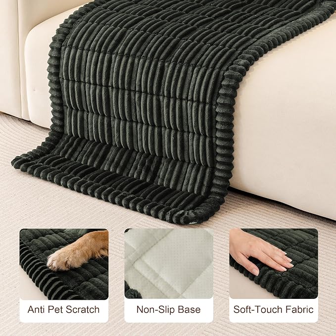 MEETSKY Sofa Covers for 3 Cushion Couch Pet Friendly, Non Slip Couch Cover for Dogs Washable, Soft Sofa Covers Simply Put Sofa Slipcovers, Dog Mat for Couches, Moss Green, 27.6" x 82.7"
