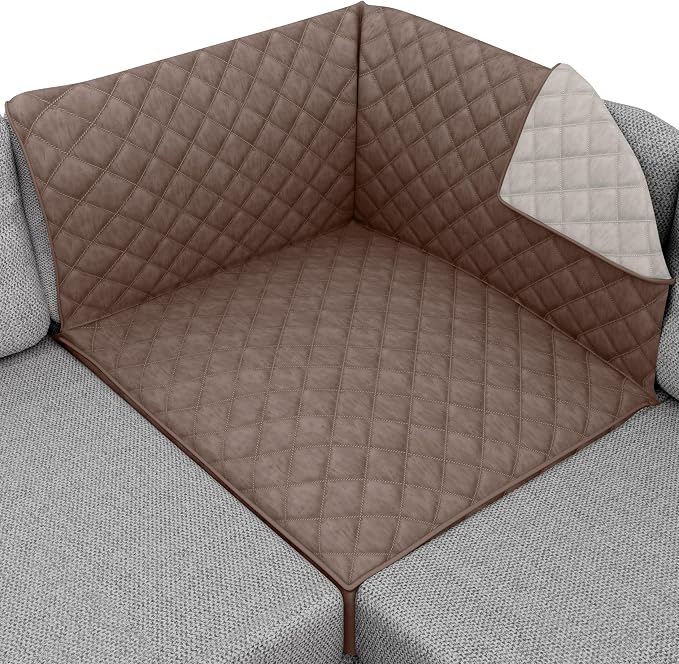 Sofa Shield® Couch Sectional Covers for Dogs, Reversible Furniture Protector with Strap, Stain and Tear Resistant Cushion Cover, 30x30 inch Seat, Machine Washable Slipcover Pets, Cats, Latte Linen