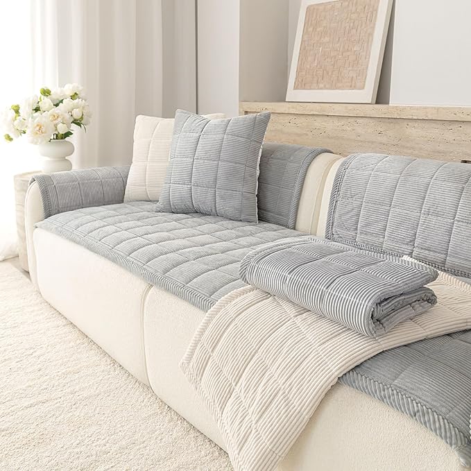 Premium Washable Couch Cover for Dogs, Non Slip Sectional Sofa Protector for L Shape Couch,Dog Couch Cover for Waterproof(1PC/27.6"x82.7",Light Grey)