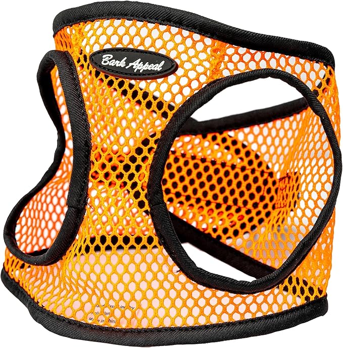 Bark Appeal Netted Step-in Dog Harness for All Sized Pets – Updated Sizing, Re-Measuring is Essential – Soft Netted Mesh – Adjustable Strap & Heavy Duty Clip – L (18-20.5” Chest), Orange Textured