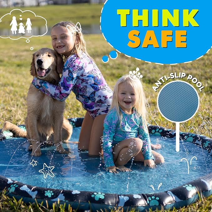 SplashEZ Non Slip Splash Pad for Kids & Dogs, 89’’ Extra Large Splash Pad Sprinkler for Kids, Dog Water Summer Toys - Great Outdoor Toys for Toddlers 1-3 & Children Ages 4-8, Baby Pool for Backyard