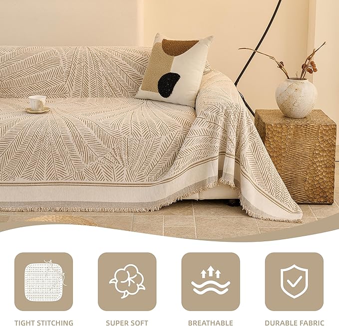 Couch Covers for Sofa, Sofa Covers Washable, Sectional Couch Covers, Sofa Covers for 2 Cushion Couch, Non Slip Stripe Sofa Slipcovers Furniture Protector (Khaki, 71x150)