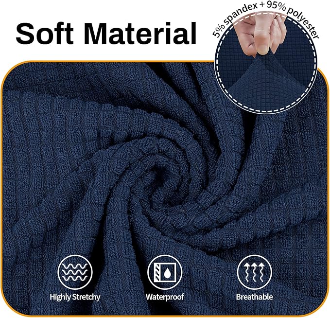 Asnomy Couch Covers for 3 Cushion Couch Stretch Sofa Covers Slipcovers, Pet Protector Furniture Covers for Dogs Cats Spandex Jacquard Fabric Small Checks （Large， Navy Blue）