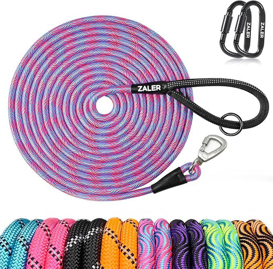 ZALER Long Dog Leash, 50 feet 30ft 20ft 15ft 10ft Dog Training Lead, Heavy Duty Check Cord Recall Leash for Dogs Training, Playing, Camping, or Backyard (10FT, Blue Pink)