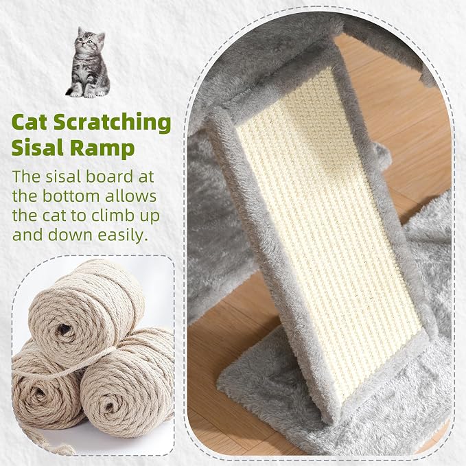 Gitelsnour Cat Tree for Indoor Cats, Cat Tower with Scratching Post for Small Cats and Kittens, Cat House with Removable Top Platform and Fluffy Balls, Hanging Cat Basket, Light Gray GCT006SW