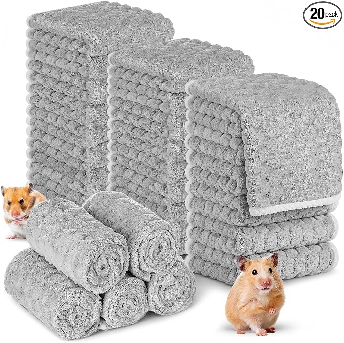 Moukeren 20 Pcs Guinea Pig Fleece Bedding Blankets Bulk Washable Small Animal Fleece Cage Liners Pet Sleeping Mat Cover for Hamster Chinchilla Rabbit Hedgehog (14 x 30 Inch,Cloud Style,Gray)