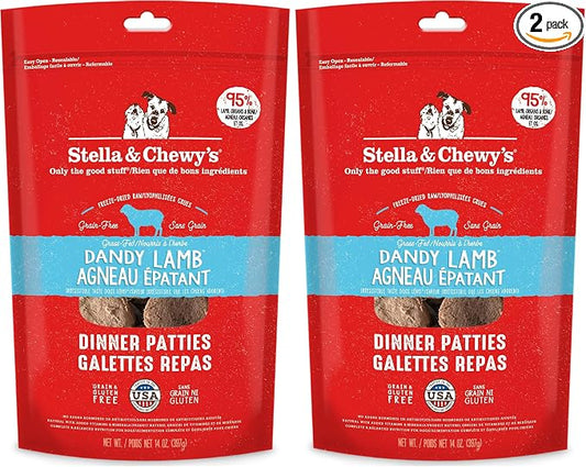Stella & Chewy's Freeze-Dried Raw Dinner Patties - Dandy Lamb Recipe - High Protein Grain-Free Puppy & Dog Food - Perfect for Picky Eaters - 14 oz,(Pack of 2)